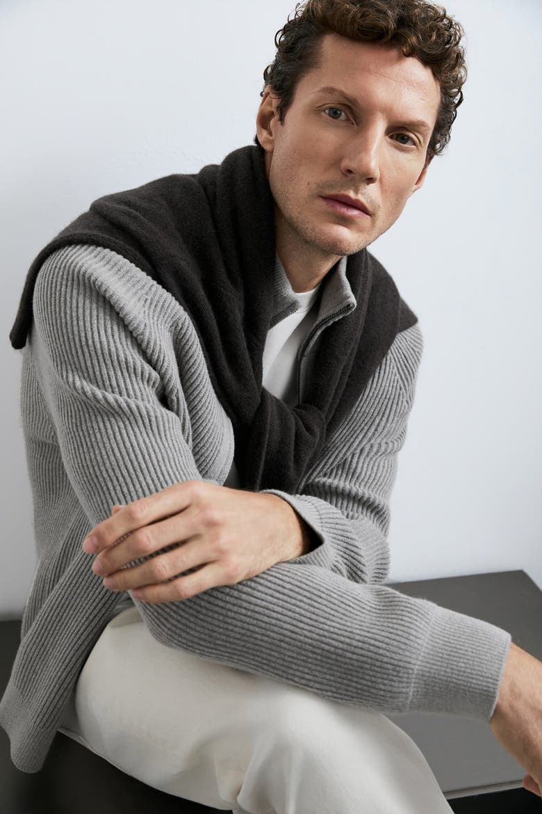 Men's Full Zip Cardigan Sweater, Alternate, color, Gray Melange