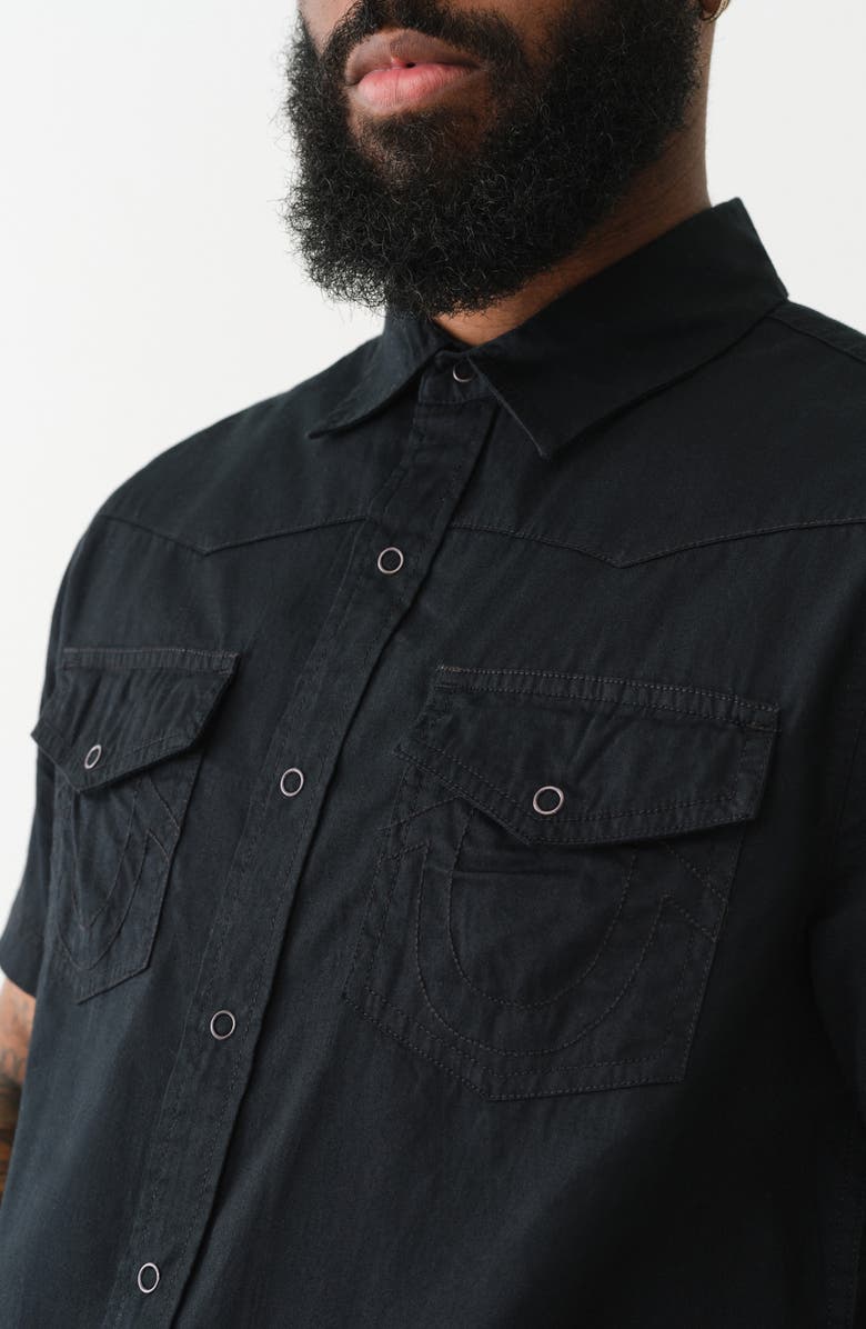 True Religion Brand Jeans Short Sleeve Cotton Button-Up Shirt, Alternate, color,