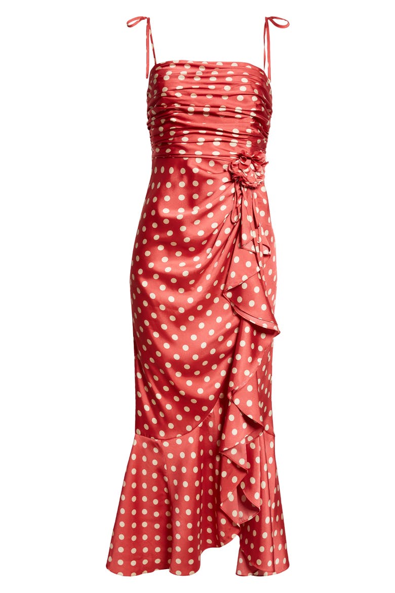 Mireya Polka Dot Side Ruffle Dress, Alternate, color, SOUR CHERRY/ PLASTER
