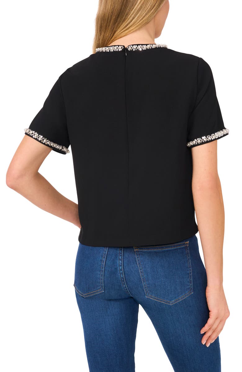 CeCe Rhinestone & Faux Pearl Keyhole Neck Short Sleeve Crepe Top, Alternate, color, 