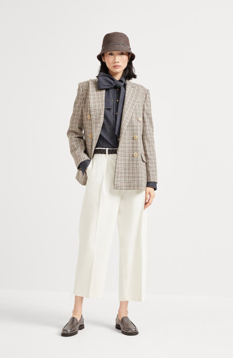 Brunello Cucinelli Pussybow shirt with monili, Alternate, color, Dark Denim