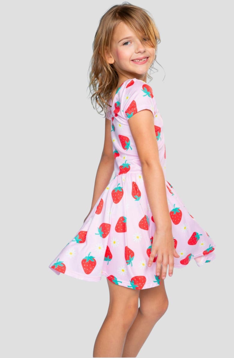 PixieLane Kids' Short Sleeve Be Happy Dress, Alternate, color, Strawberry Daisy