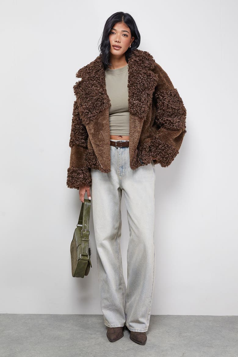 Faux Fur Mix Zip Through Jacket, Alternate, color, Chocolate