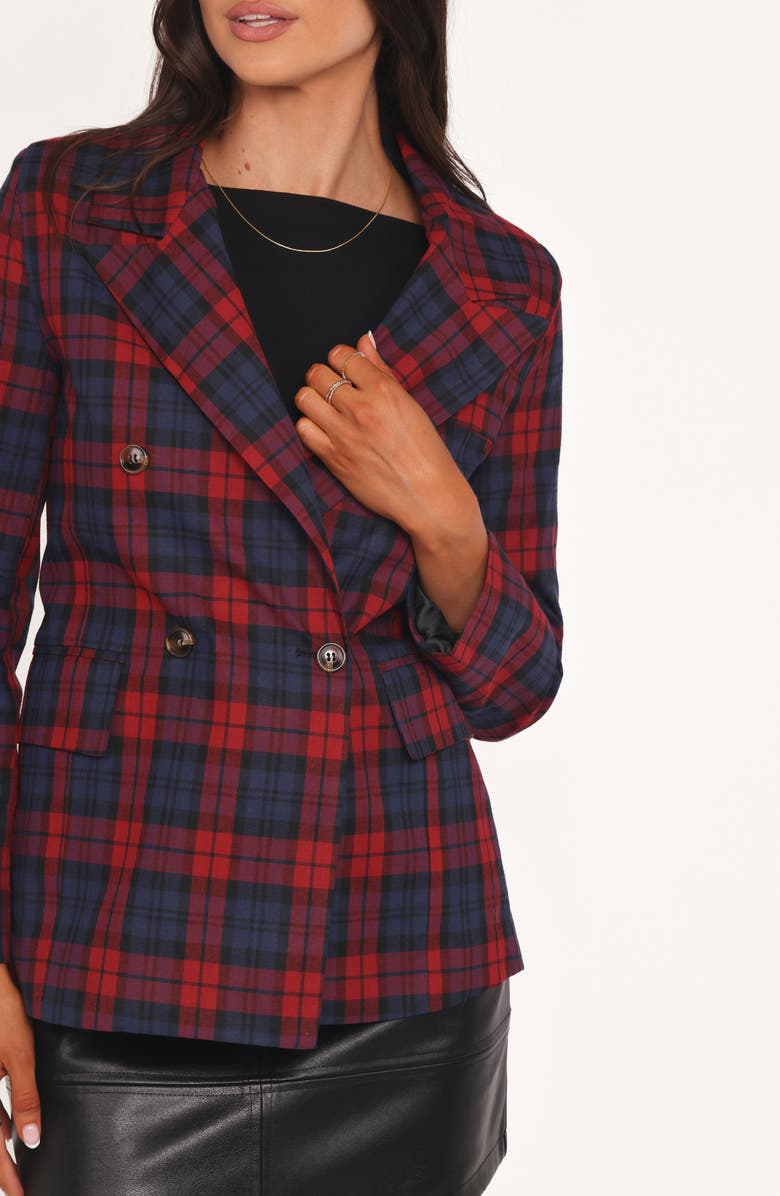 Petal & Pup Juilette Plaid Double Breasted Blazer, Alternate, color, Red Plaid