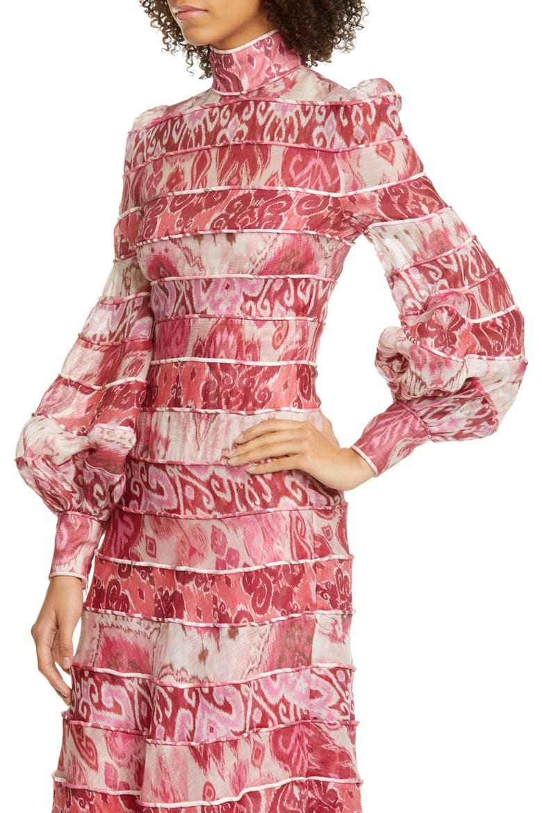 Wavelength Long Sleeve Linen & Silk Maxi Dress, Alternate, color, SPLICED PINK IKAT