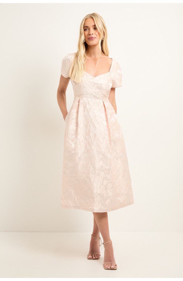 Wallis Petite Jacquard Seam Detail Midi Dress, Main, color, Pale Pink