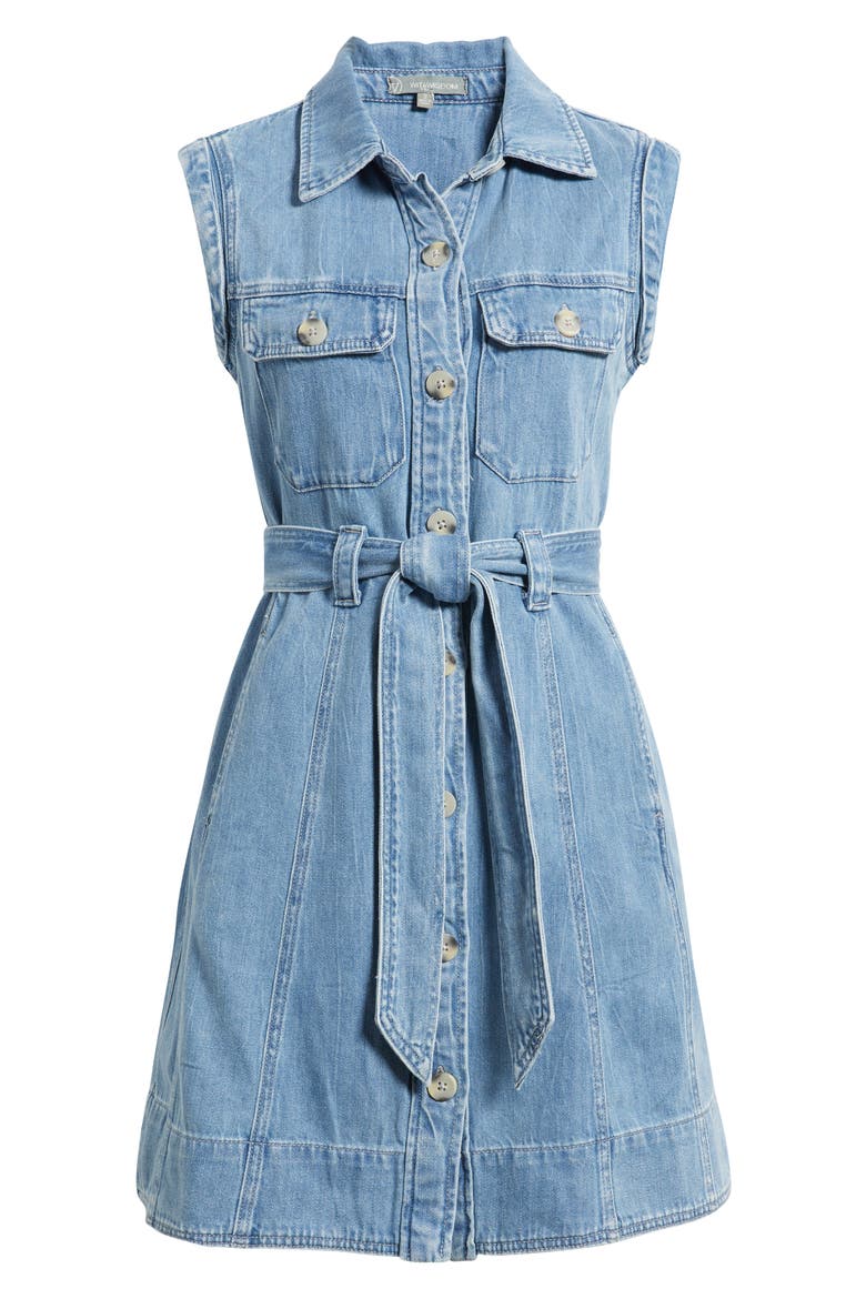 Tie Waist Sleeveless Denim Dress, Alternate, color, LIGHT BLUE