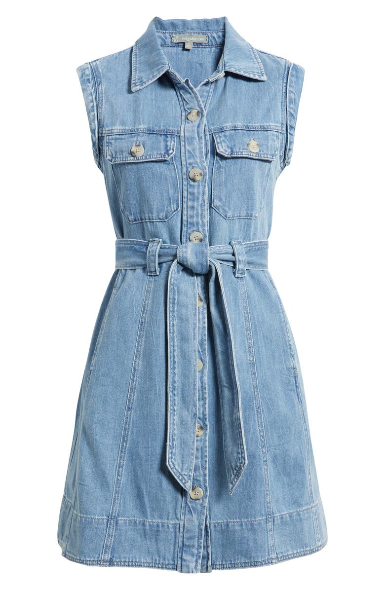 Wit & Wisdom Tie Waist Sleeveless Denim Dress, Alternate, color, Light Blue