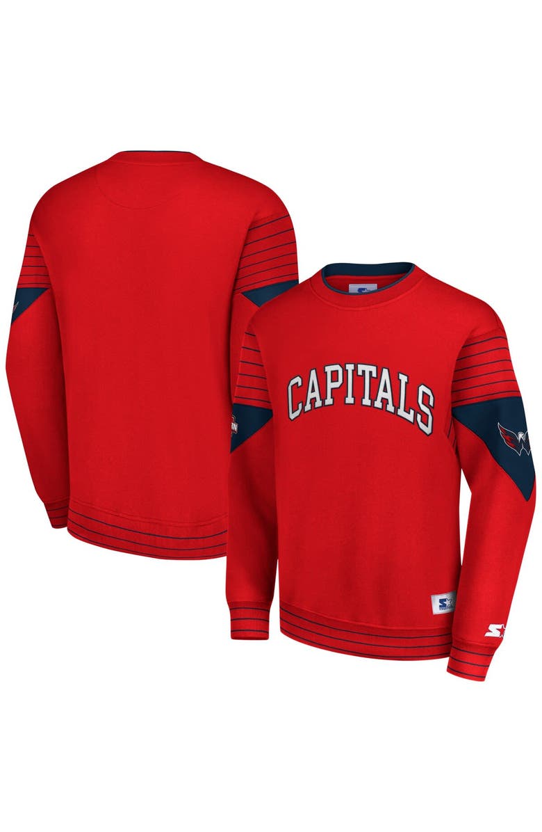 STARTER Men's Starter Red Washington Capitals Faceoff Pullover Sweatshirt, Main, color, Red