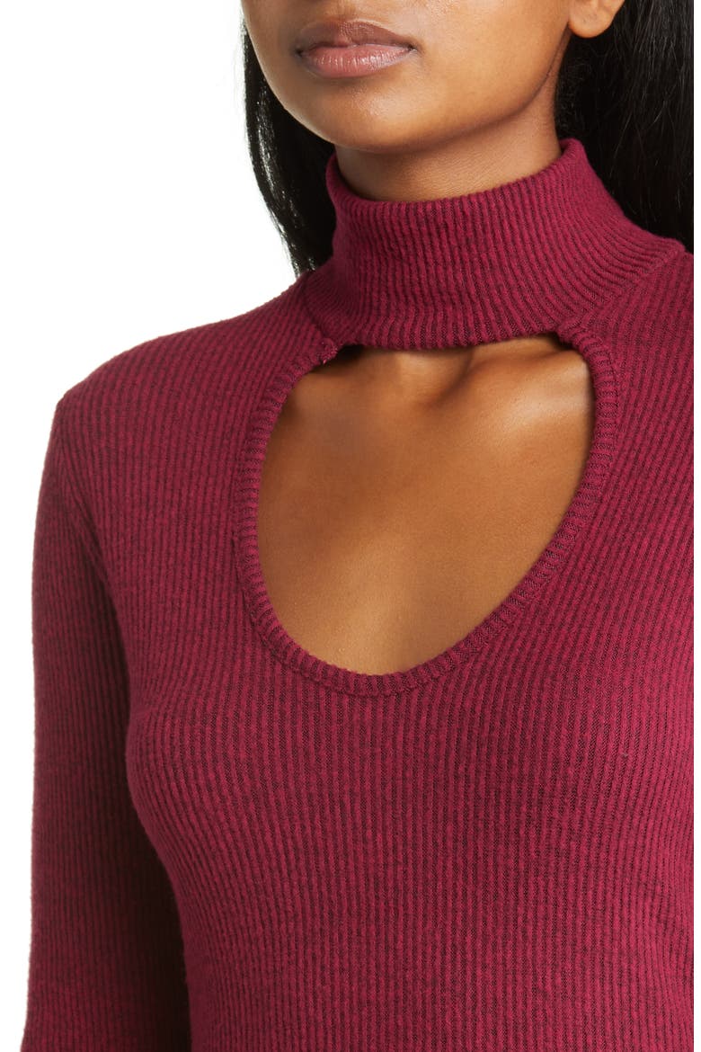 Cutout Long Sleeve Midi Dress, Alternate, color, BURGUNDY