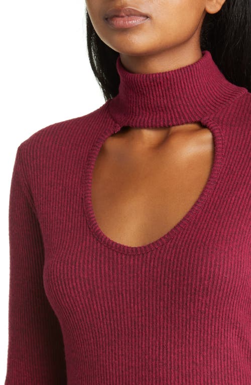 Loveappella Cutout Long Sleeve Midi Dress In Burgundy