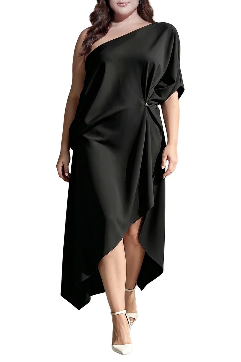Asymmetrical One-Shoulder High-Low Dress, Main, color, BLACK