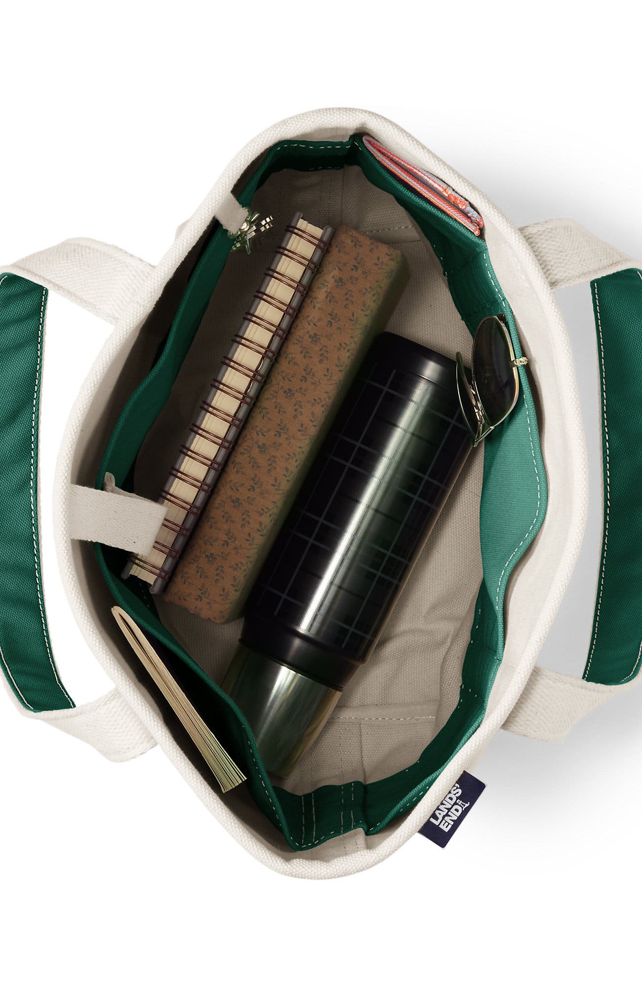 Lands' End Open Top Canvas Tote Bag, Alternate, color, Natural/Bright Spruce