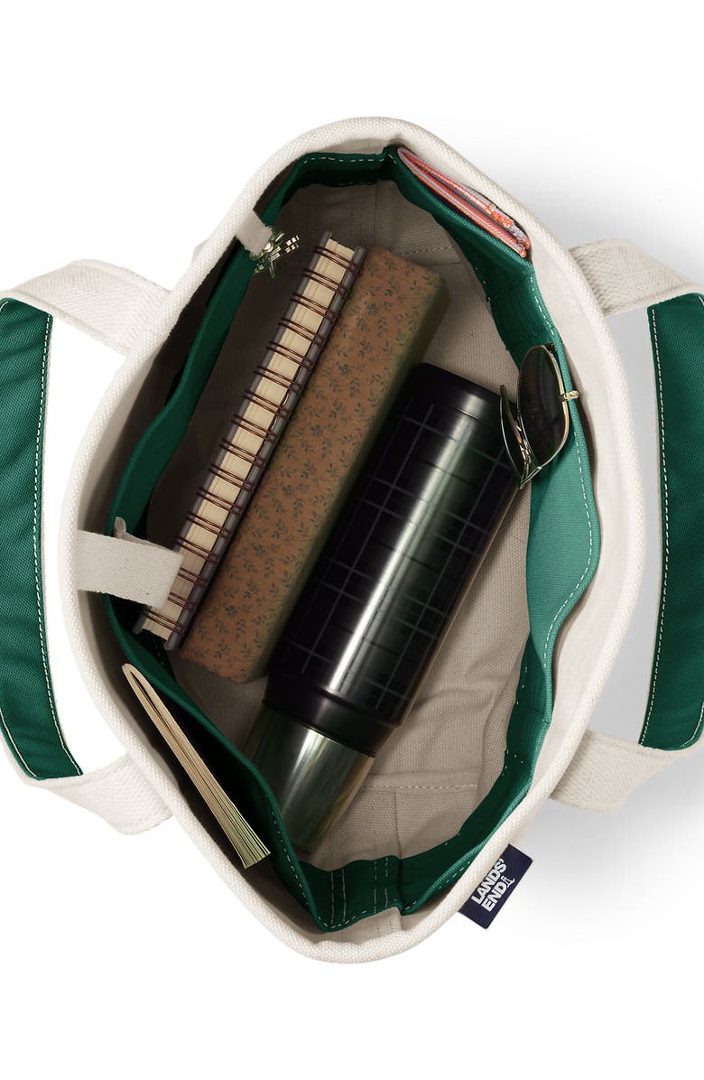 Lands' End Open Top Canvas Tote Bag, Alternate, color, Natural/Bright Spruce