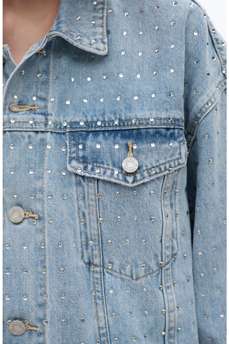 Oversize Rhinestone Denim Jacket, Alternate, color, LIGHT BLUE