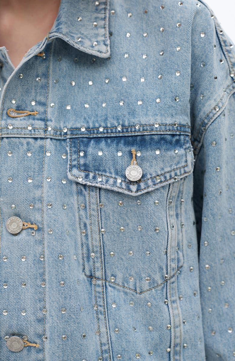 Bayeas Oversize Rhinestone Denim Jacket, Alternate, color, Light Blue