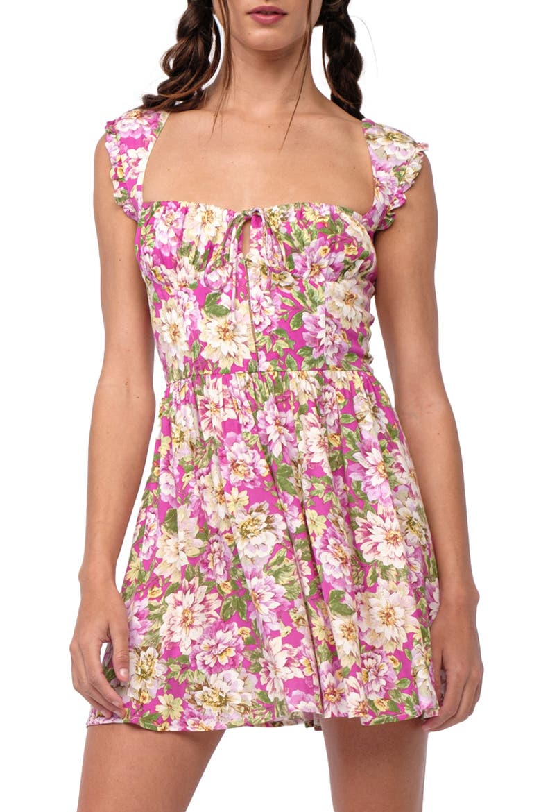 Floral Tie Back Fit & Flare Minidress, Alternate, color, PINK