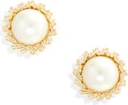 Tasha Faux Pearl & Cubic Zirconia Button Stud Earrings