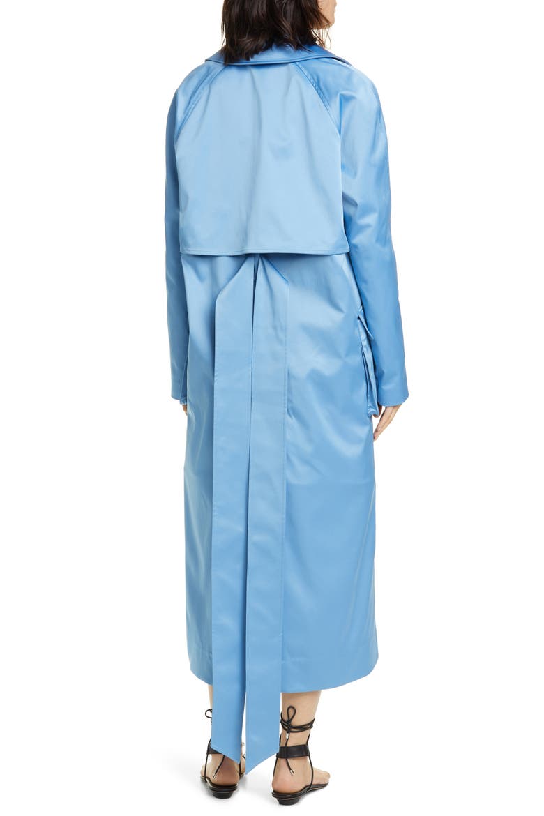 Duchesse Tech Satin Trench Coat, Alternate, color, SKY BLUE