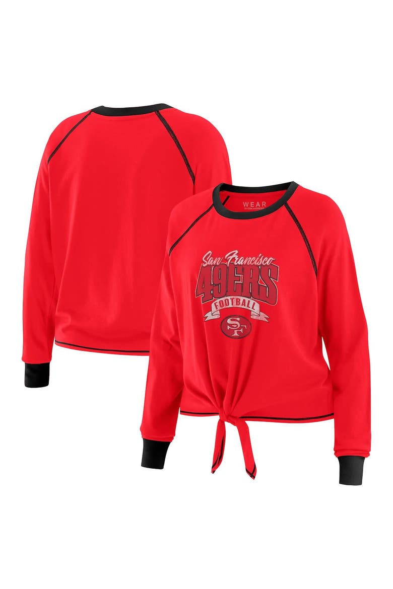 Women's WEAR by Erin Andrews Scarlet/Black San Francisco 49ers Tie-Front Long Sleeve Top, Main, color, Scarlet