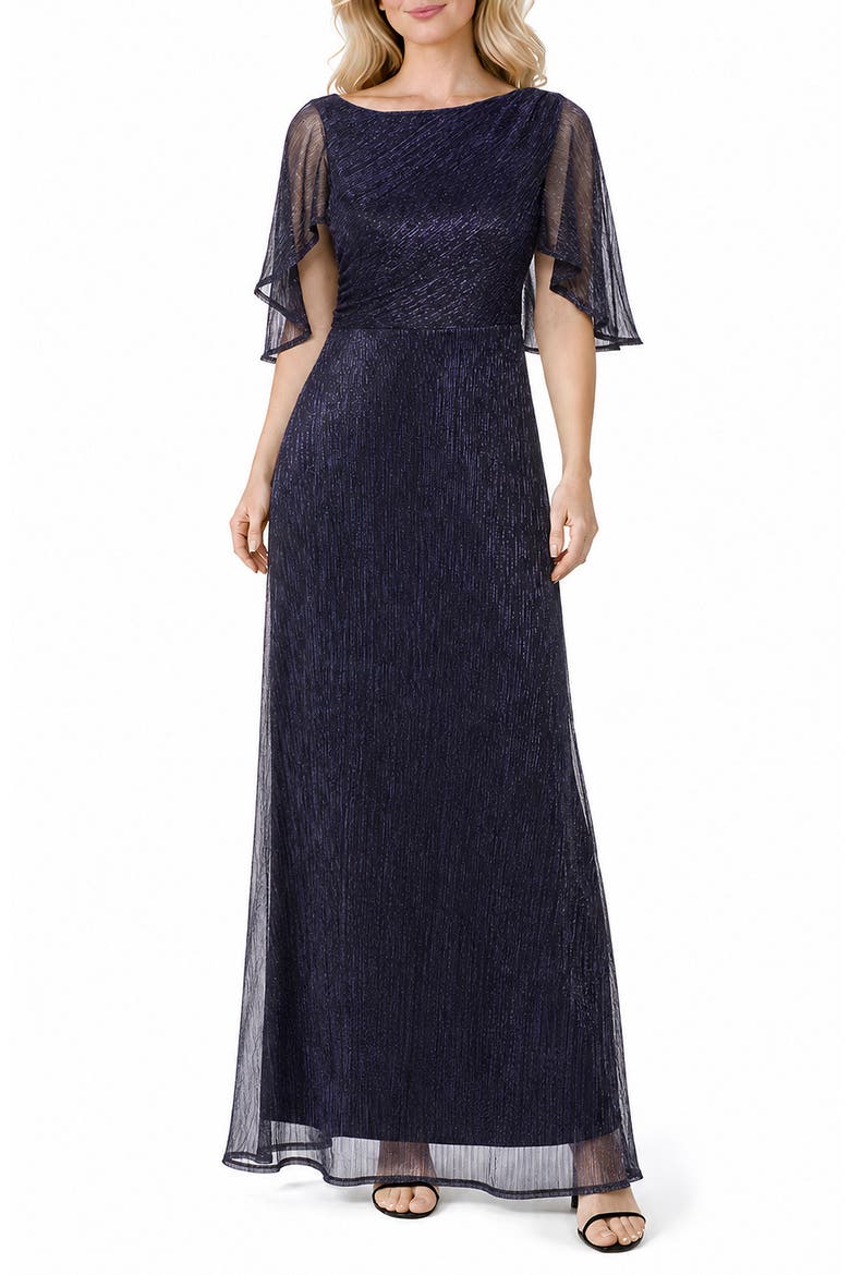 Metallic Capelet Dress, Main, color, NAVY