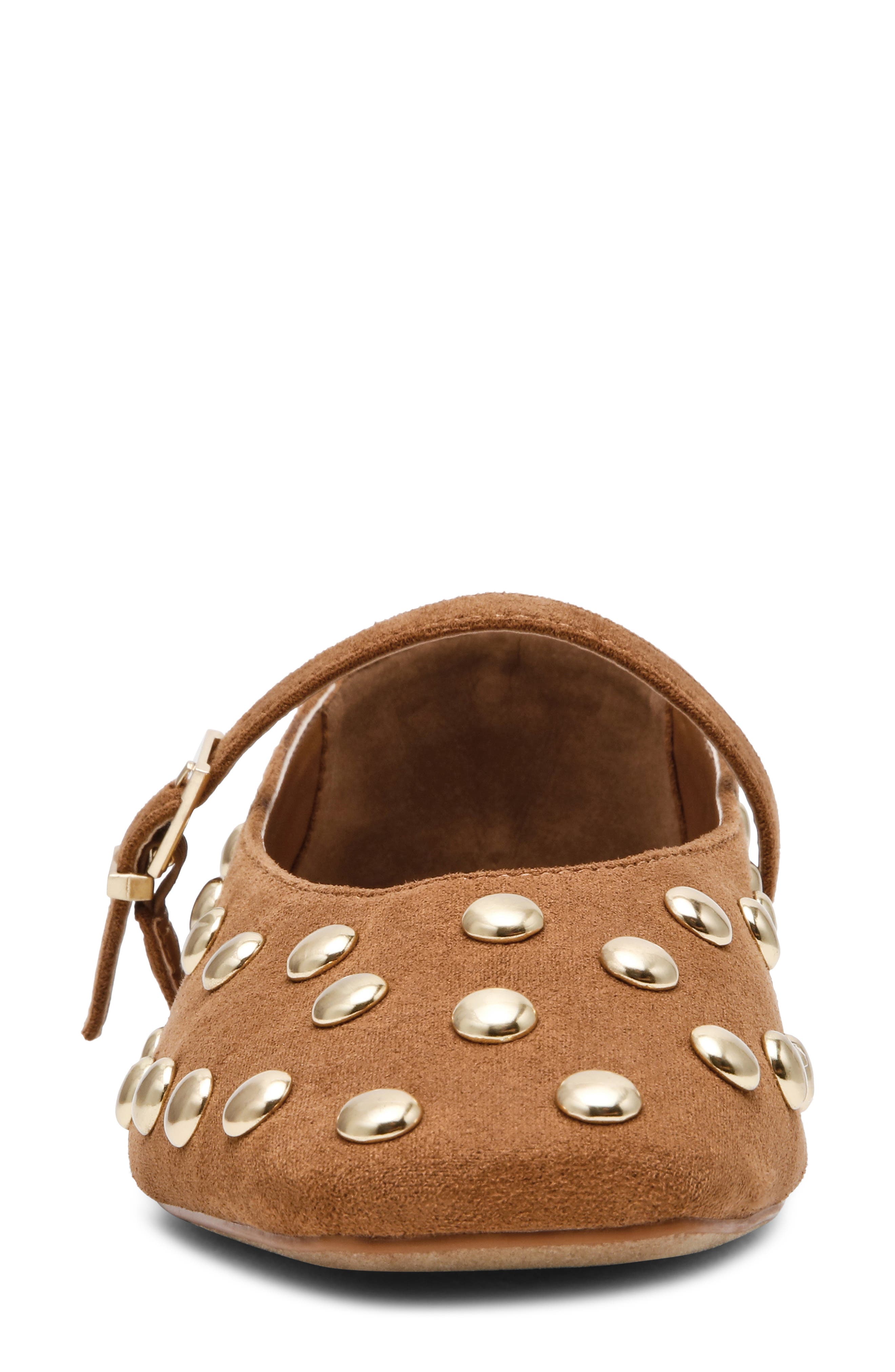 Fabesian Studded Mary Jane Flat, Alternate, color, CAMEL