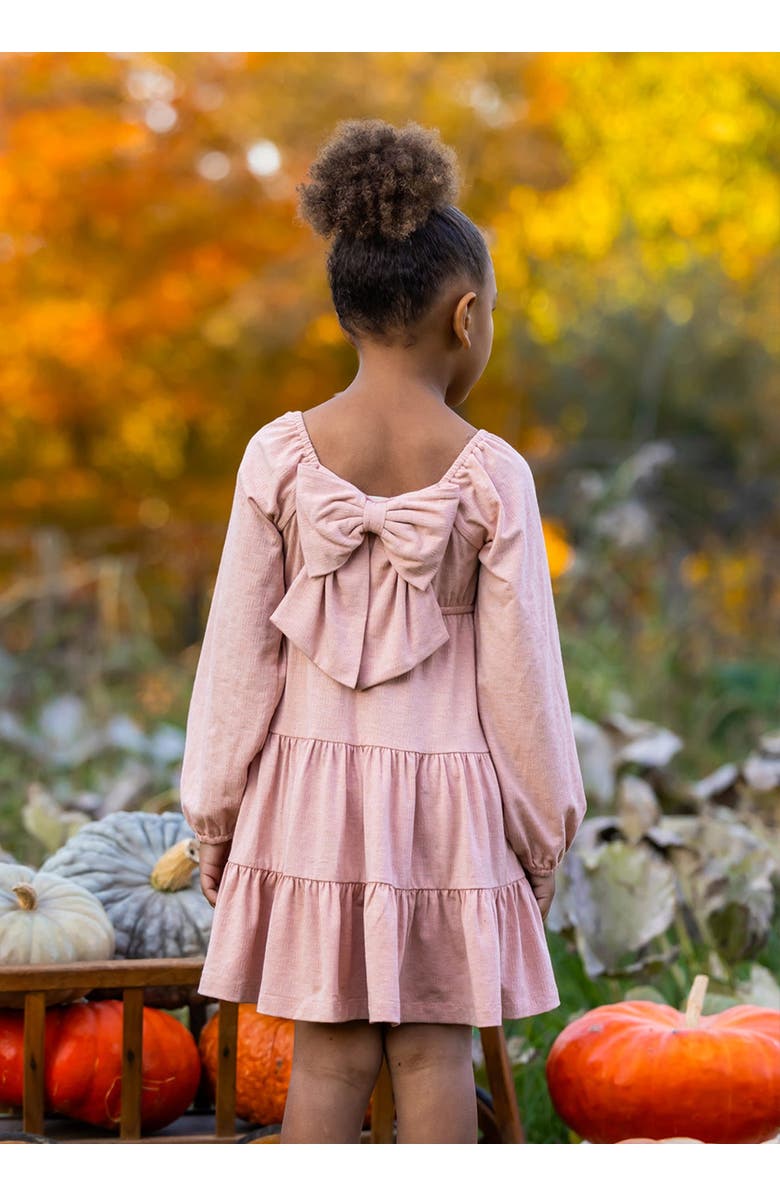 Mabel + Honey Mabel and Honey Flower Mae Pink Tiered Long-Sleeve Dress with Back Bow, Girls' Sizes 4-6X., Alternate, color, Pink