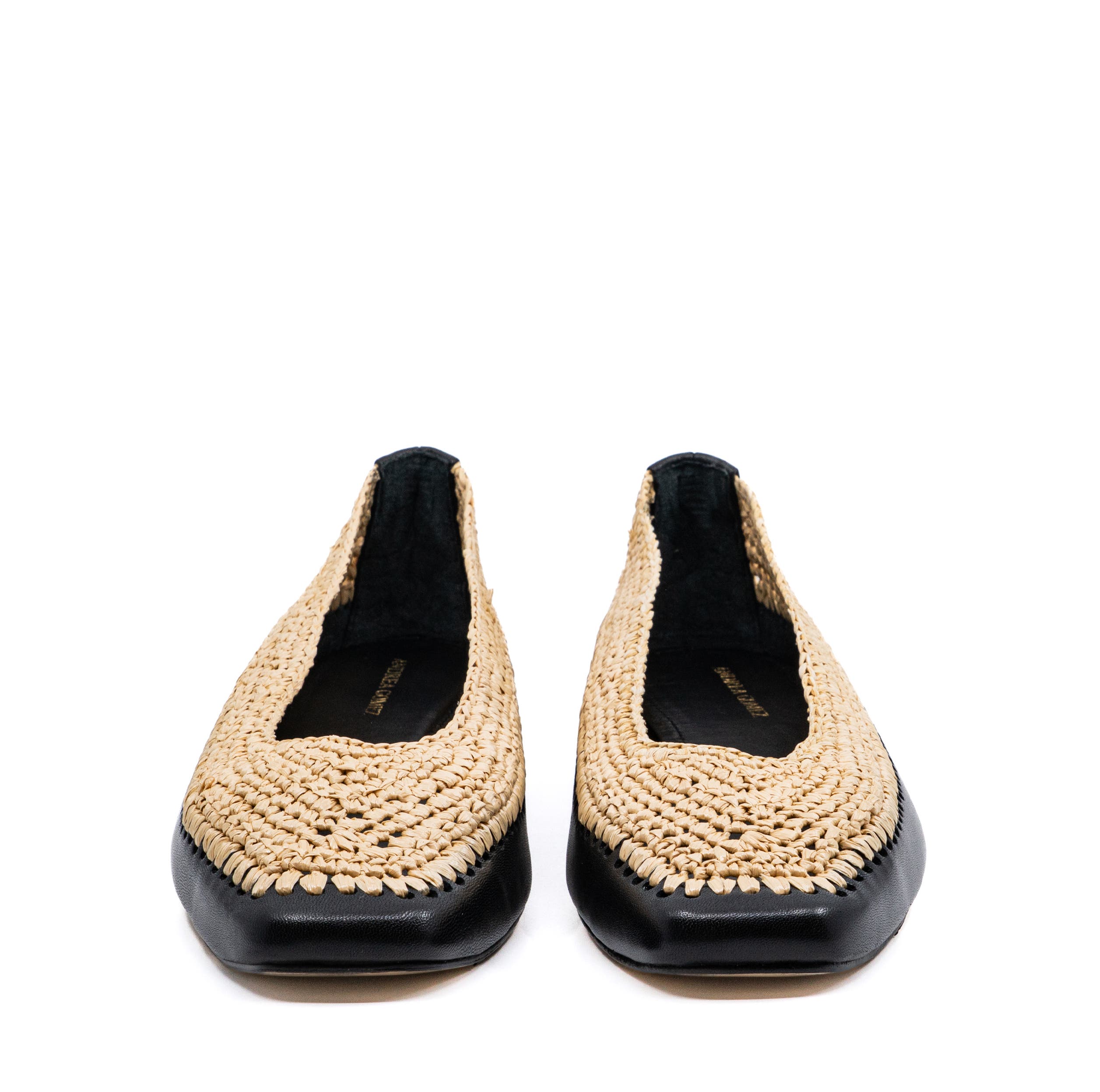 Andrea Gomez Dakota Raffia Leather Flat, Alternate, color, Black