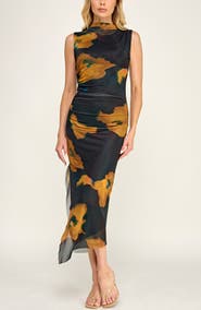 Socialite Floral Shirred Mesh Dress