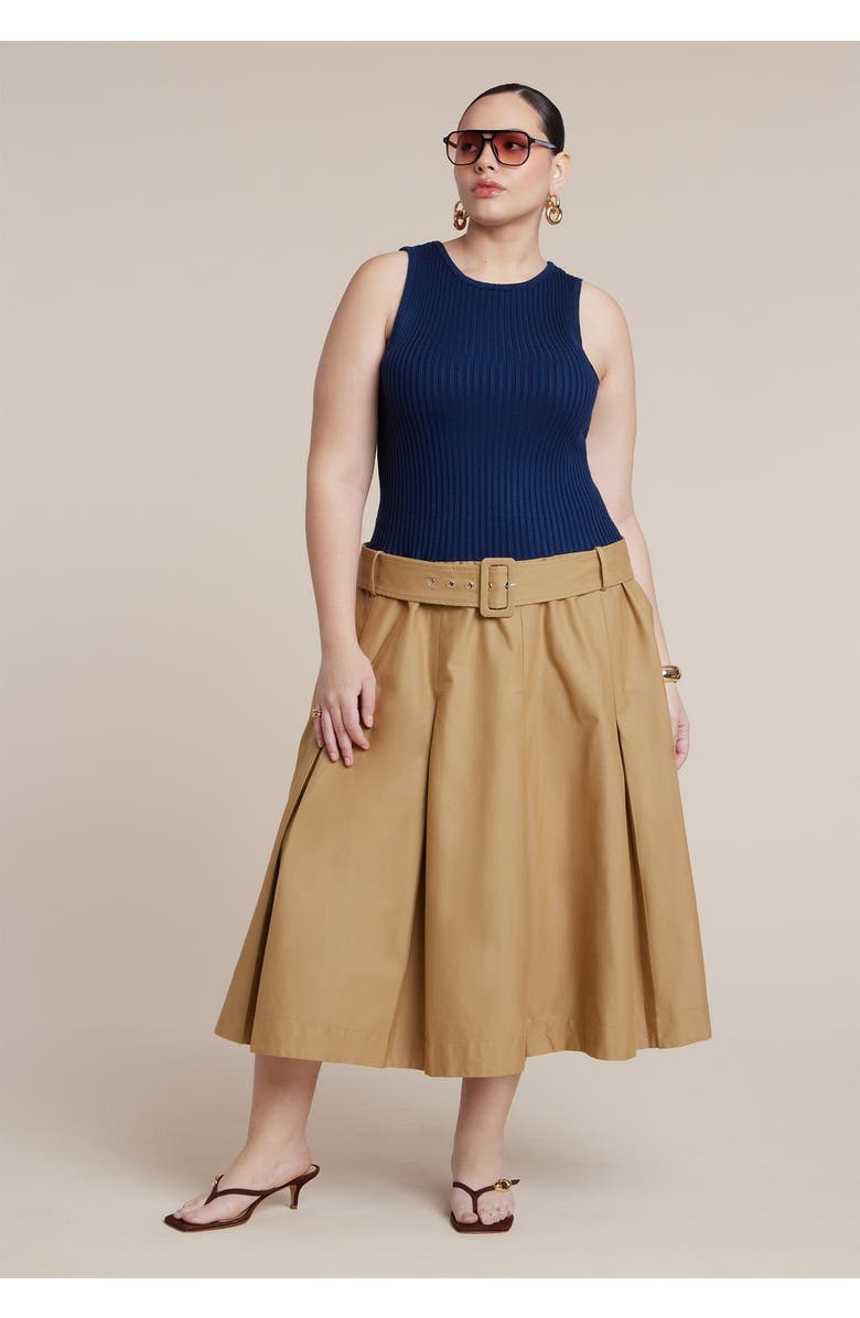 ELOQUII Combo Dress With Belt, Main, color, Navy And Tan