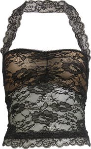 Princess Polly FANTASIZE LACE HALTER TOP BLK