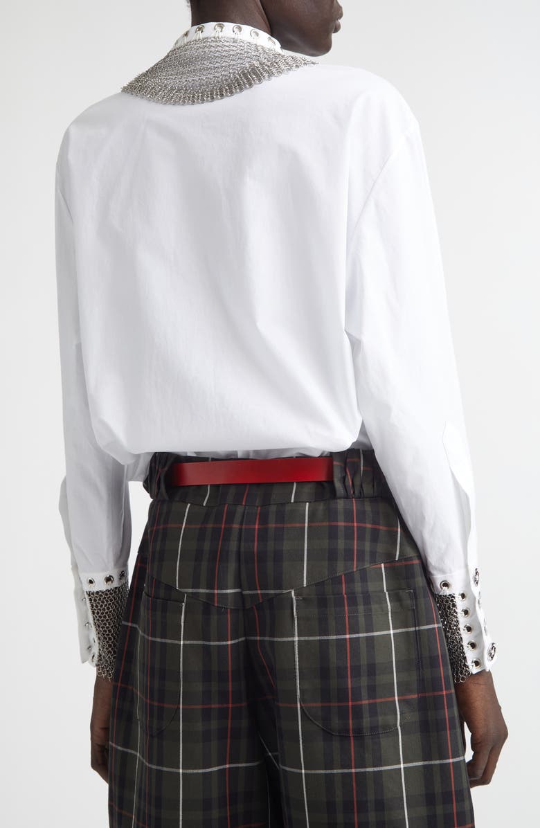 Chopova Lowena Titan Chain Mail Cotton Poplin Button-Up Shirt, Alternate, color, White