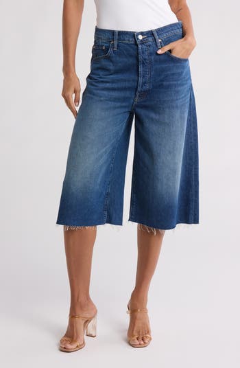【DISCERNMENT】Toonie Denim Three Quarter Bermuda Pants MOTHER The Culotte Fray Hem Denim Shorts | Nordstromrack