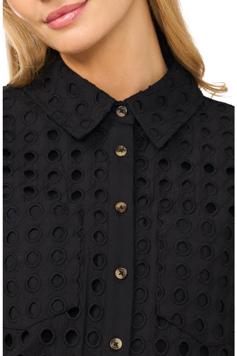Cotton Eyelet Button-Up Shirt, Alternate, color, RICH BLACK