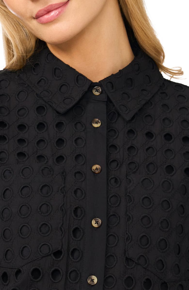 CeCe Cotton Eyelet Button-Up Shirt, Alternate, color, Rich Black