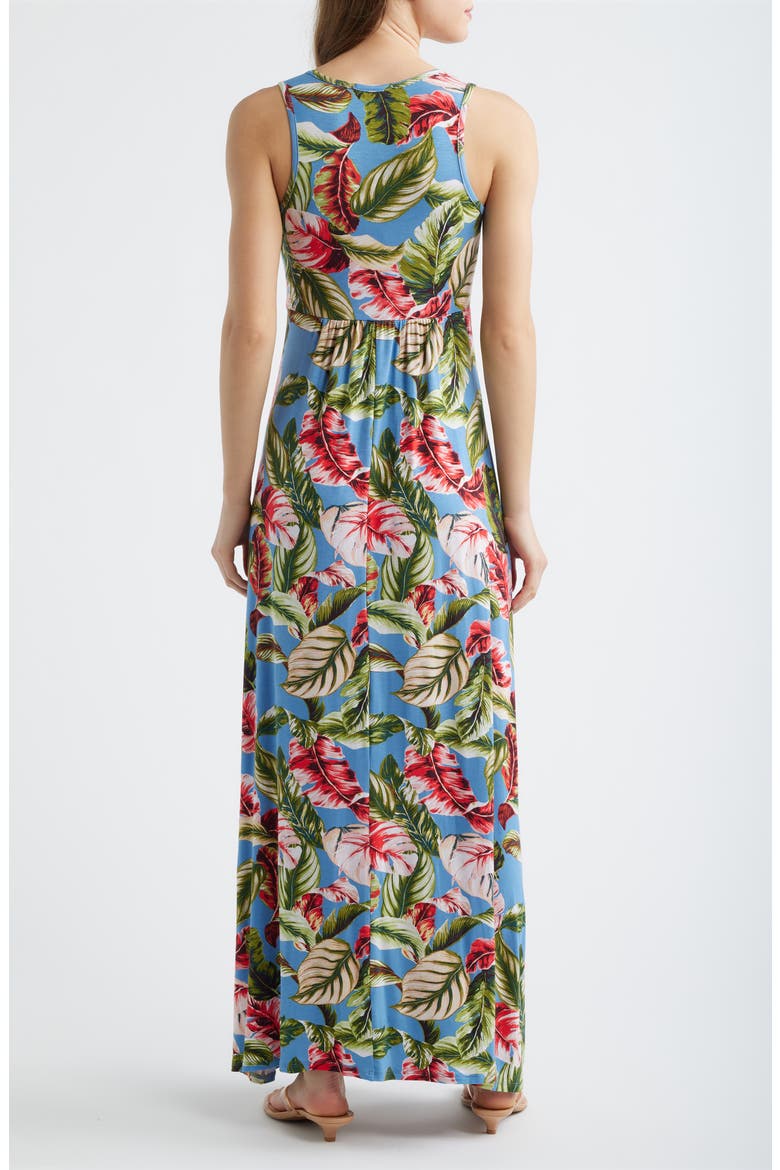Palm Print Sleeveless Jersey Maxi Dress, Alternate, color, BLUE/ CORAL