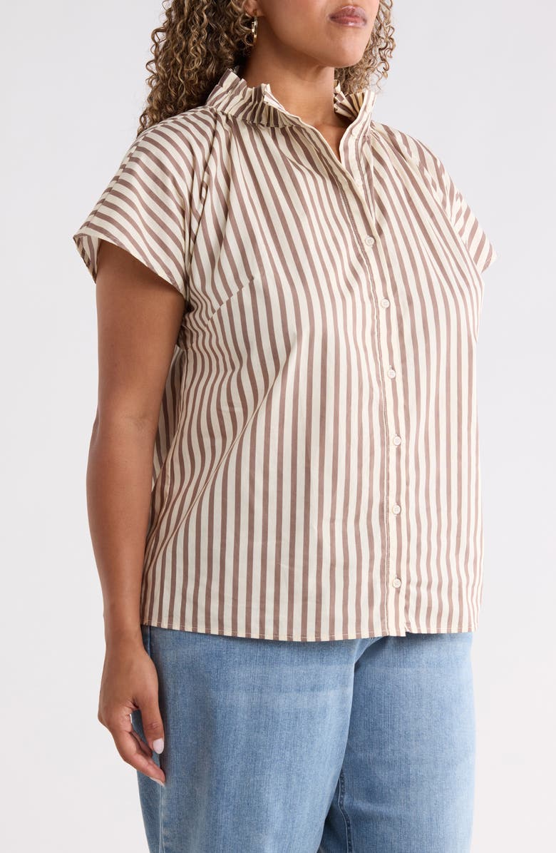 SUGARLIPS Patma Ruffle Stripe Shirt, Alternate, color, Brown-Cream