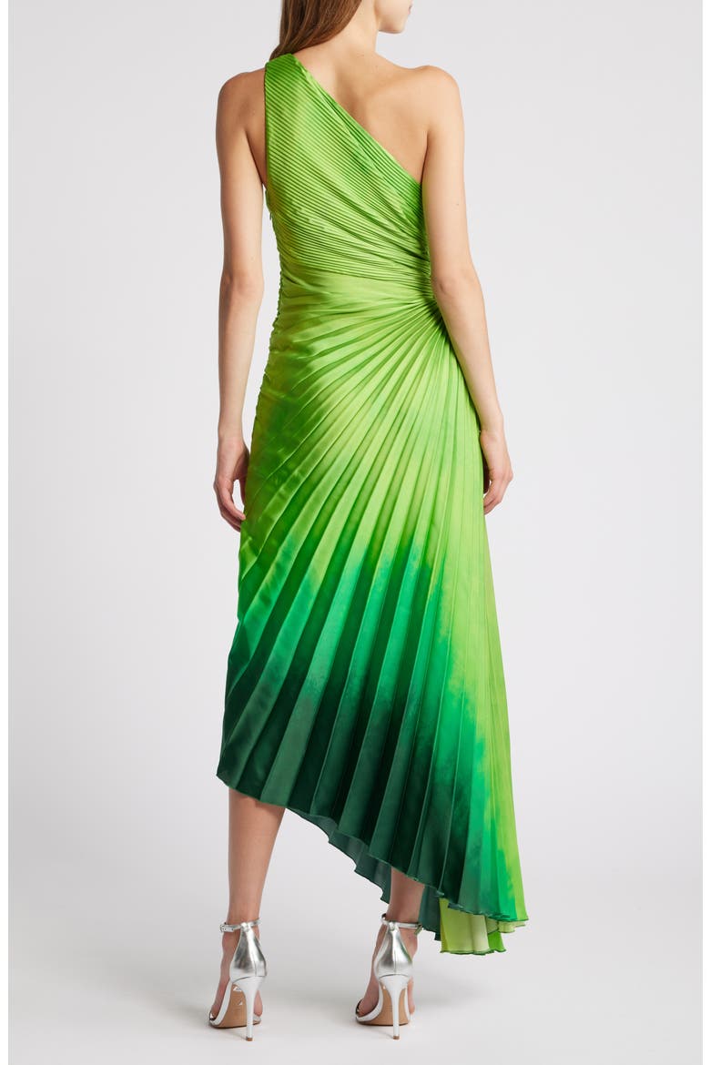 Claudia Ombré Cutout Pleated One-Shoulder Asymmetric Dress, Alternate, color, GREEN