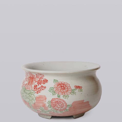 Cobalt Guild Rustic Four Seasons Pink & Green Porcelain Bulbous Cachepot In Multi