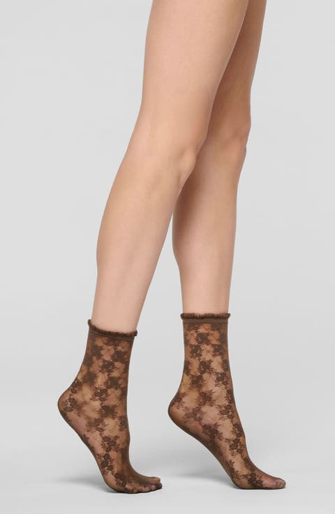 Stylish Ruffle Trim Floral Lace Socks