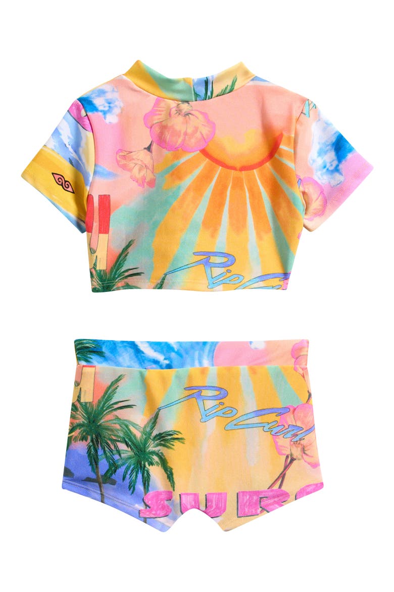 Kids' Malibu Short sleeve Two-Piece Rashguard Swimsuit, Alternate, color, YELLOW MULTI