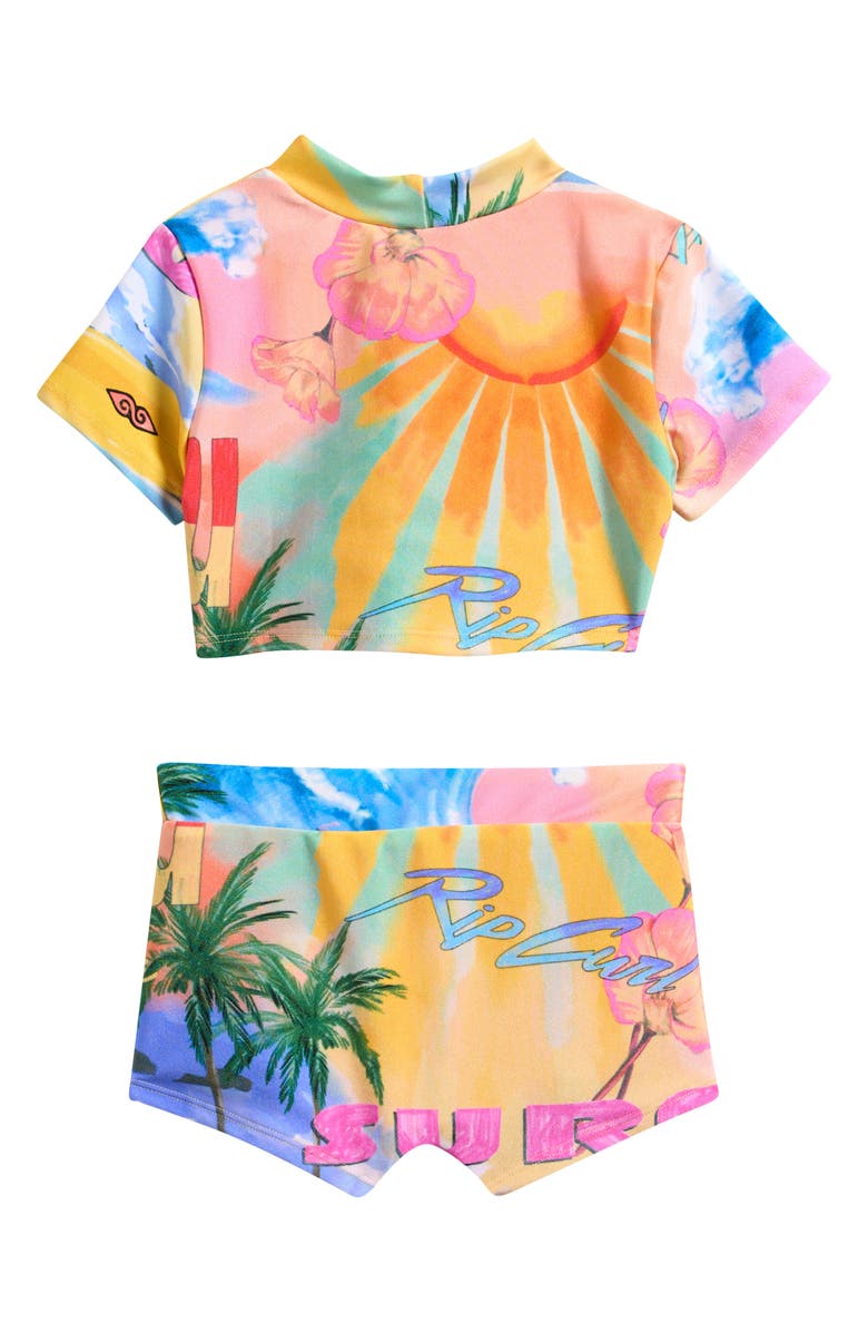 Rip Curl Kids' Malibu Short sleeve Two-Piece Rashguard Swimsuit, Alternate, color, Yellow Multi