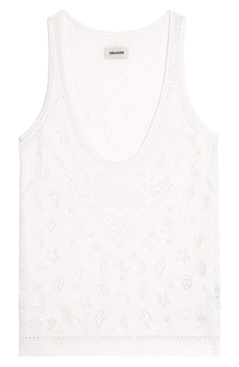 Zadig & Voltaire Jossy Bandana Pointelle Cotton Sweater Tank, Alternate, color, Eggshell