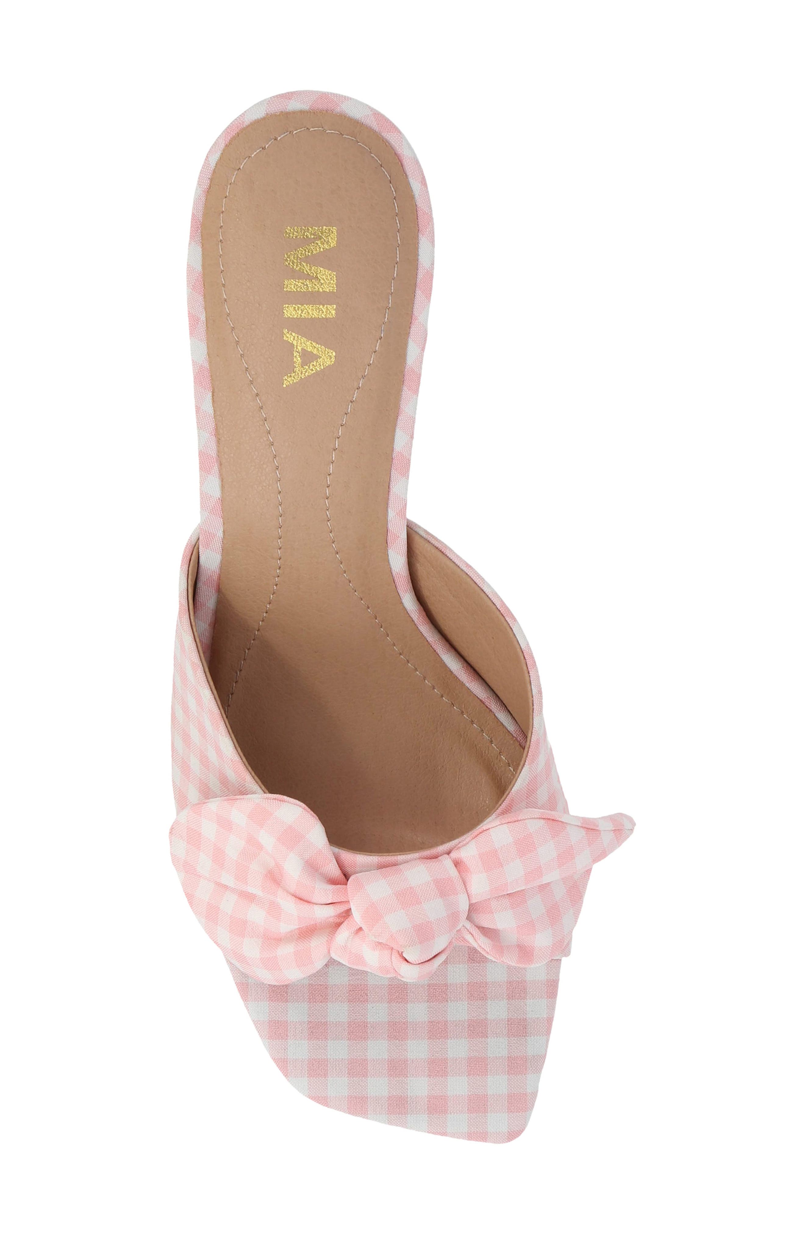 Elyzza Bow Slide Sandal, Alternate, color, PINK GINGHAM