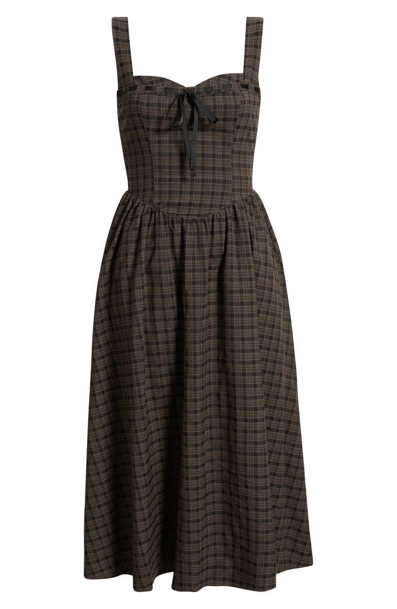 MOON RIVER Plaid Sweetheart Neck Fit & Flare Midi Dress, Alternate, color, Dark Brown