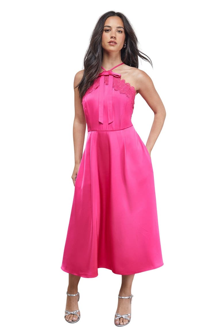 Lace Detail Midi Prom Dress, Main, color, Magenta