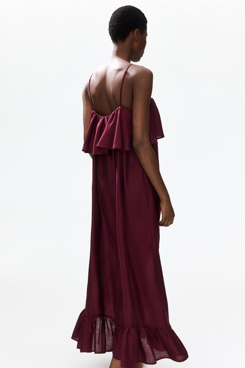 Frill-trimmed A-line Dress, Alternate, color, Burgundy