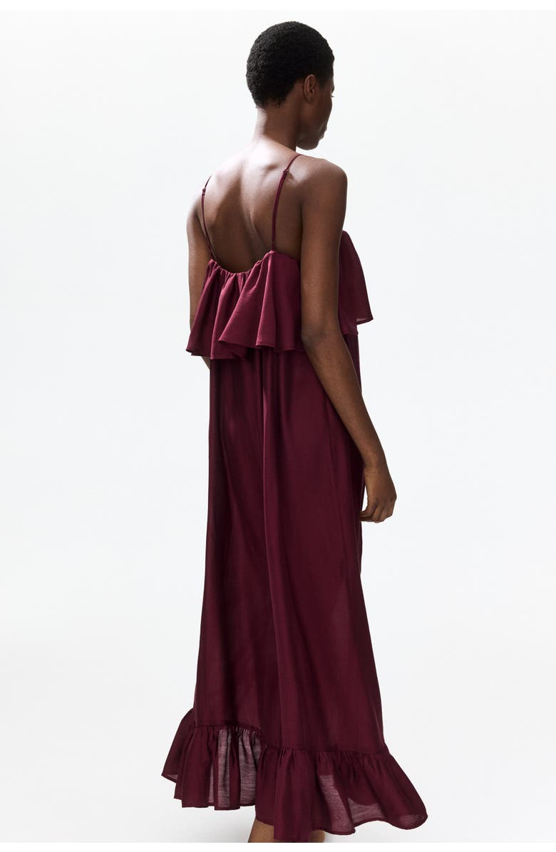 H&M Frill-trimmed A-line Dress, Alternate, color, Burgundy