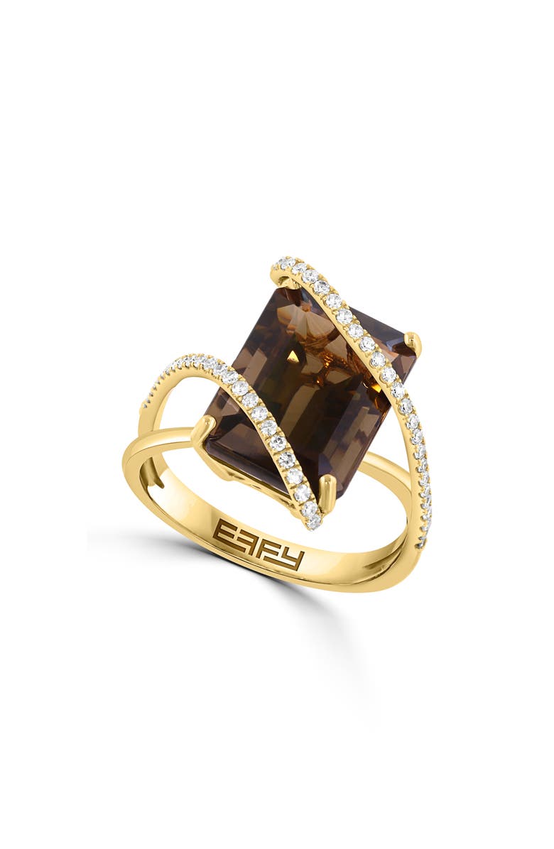 EFFY Smoky Quartz & Diamond Ring, Main, color, Brown