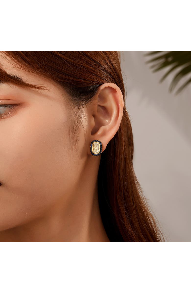 Lafonn Art Deco Simulated Diamond Halo Stud Earrings, Alternate, color, Blue/ Gold